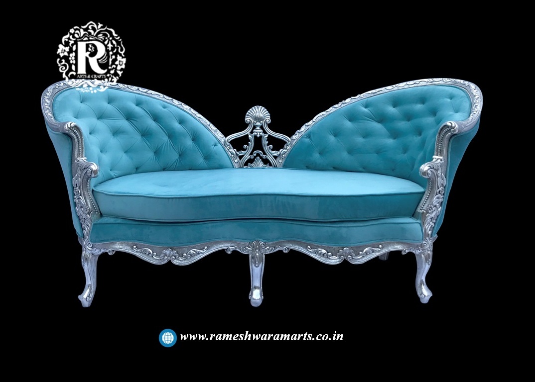 blue silver sofa
